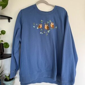Basic Editions Light Blue Crewneck Sweatshirt with Embroidered Owls